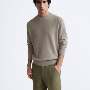 Zara Sz XL Camel Cotton Waffle Knit Sweater